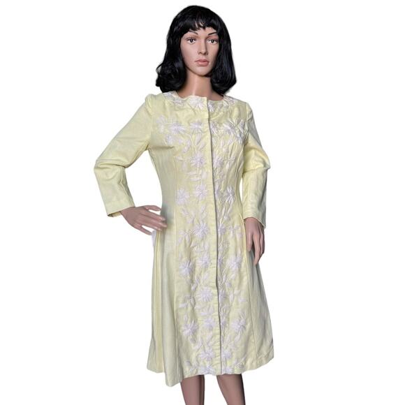 Anthropology Plenty Yellow Linen & White embroidered Beaded Coat size 6 - Picture 4 of 17